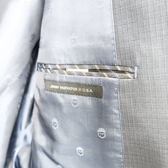 John Varvatos Men's 44R Wool Blazer Navy Check Notch Lapel & Two-Button‎ Closure - Picture 7 of 10